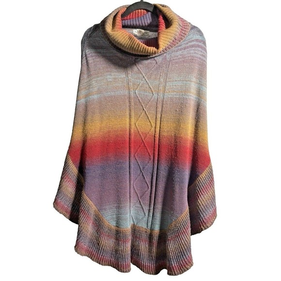 NorthStyle Sweaters - Vintage Colorful Ombre Gradient Poncho Southwestern Boho 90s Cable Knit OS Cape